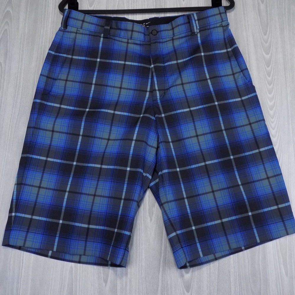 Nike Golf Shorts Mens 32 Blue Plaid Dri-FIT Tour‎ Performance Activewear Preppy